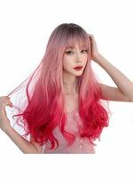 ウィッグ ロング ピンクフルウィッグ ウェーブ 巻き髪 グラデーションピンク自然 かつら ぱっつん前髪 レディース wig 小顔効果 ネット付き