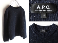 A.P.C. アーペーセー イタリア製糸使用 軽量 ネップウール ローゲージ クルーネックニット セーター XS ネイビー 紺 国内正規品