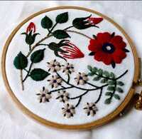 刺繍キット 赤い花と白い花 初心者OK かんたん プラスチックの枠付き ハンドメイド フランス刺繍キット 可愛い 