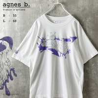 agnes b. T-shirt d'artiste メンズ XL 相当 アーティスト タギング アート ロゴ 半袖 プリント Tシャツ 白 ホワイト 紫 パープル イラスト