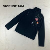 VIVIENNE TAM ヴィヴィアンタム 花刺繍フリースジャケット ジップアップ トップス レディース 黒 ブラック サイズ0*IC1196