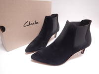 美品■Clarks クラークス 本革 スエードレザー ブーツ 革靴 23.5cm ブラック黒■
