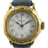 ミシェルジョルディ 腕時計 ウォッチ アナログ クオーツ 3針 デイト 刺繍ベルト 文字盤ホワイト ゴールドカラー ■SM1 レディース