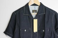 【未使用】GERUGA ゲルガ ◆麻100% チェーンステッチ オープンカラー シャツ 黒 サイズ3 GR-S-42 半袖 ◆No86/K2F