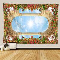 タペストリーF90　天井　バラ　布天井　布張り　宮殿　植物　青空　壁掛け　デコレーション　寝室　