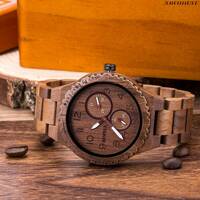 温かみのある 木製腕時計 ウォールナット/クルミ ヴィンテージ 日本製クオーツ 日付き メンズ 天然木 カジュアル レトロ 男性 腕時計