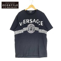 Versace ヴェルサーチ A86893 ブラック ハンドペイント風 メデューサロゴ Tシャツ トップス XL ブラック メンズ