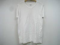 USA製 THREE DOTS スリードッツ VネックTシャツ 半袖 トップス 白 ホワイト サイズL