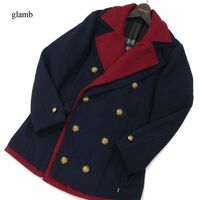 glamb グラム 【Crawford P-coat】 秋冬 レイヤード風★ 刻印 金ボタン クロフォード Pコート Sz.3　メンズ ネイビー　I3T02173_B#N
