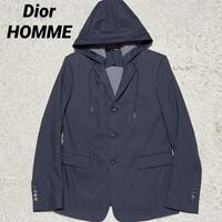1円 Dior HOMME フード テーラードジャケット ドッキング 48 濃紺 ディオールオムクリスヴァンアッシュ ノッチドラペル センターベント3B 