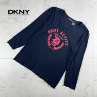 DKNY ダナキャランニューヨーク 長袖リブトップス 薄手 トップス フロントロゴ レディース y2k 黒 ブラック サイズM*IC677