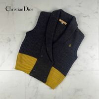 Christian Dior sports クリスチャンディオール ウールニットベスト トップス レディース 茶色 ブラウン バイカラー サイズS*IC648