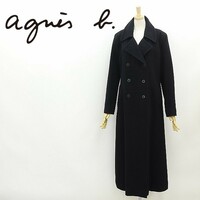 ◆agnes b. アニエスベー ウール ロング ダブル コート 黒 ブラック 1