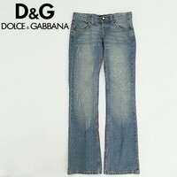 ◆D&G ドルチェ＆ガッバーナ ビジュー DG金具 USED加工 デニム パンツ ジーンズ インディゴブルー 28