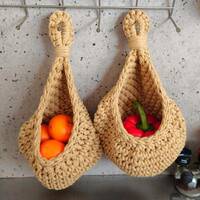キッチン収納壁掛けバスケット 綿100％手編みかご