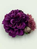 ●フリルダリアとマムと薔薇のコサージュ１０●濃紫●ヘアクリップ＆ブローチ●