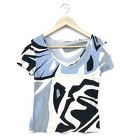 ◆EMILIO PUCCI エミリオプッチ 半袖Tシャツ サイズS◆ ホワイト/ブルー レディース トップス 総柄