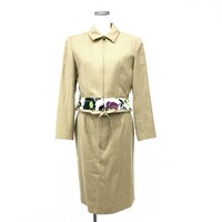 ◆Christian Dior クリスチャンディオール スカートスーツ ジャケット40 スカート38◆ ベージュ ウール レディース ガリアーノ期 花柄