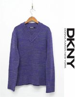 W061/美品 DKNY セーター 長袖ニット Vネック 霜降り ウール M 紫