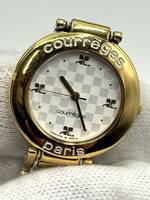 【電池切れ】Courreges クレージュ クォーツ 腕時計 シルバー文字盤 ラウンド チェック柄 市松模様 ケースゴールド レディース 2Y01-0050