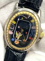 【電池切れ】GIOVANNI VALENTINO ジョバンニバレンティノ クォーツ 腕時計 黒文字盤 レザーベルト レディース イタリア製 ムーンフェイズ