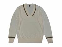 極美品 Paul Smith ポールスミス セーター トップス ニット Vネック メンズ ホワイト マルチカラー 大きいサイズ 羊毛100% 春