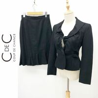 COUP DE CHANCE クードシャンス スカートスーツ セットアップ ウール100% ジャケット 総裏地 スカート ブラック 黒 サイズ38 M