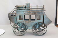乗合馬車 オムニバス 駅馬車 置物（Vintage Omnibus Stagecoach Western Carriage）全長約24cm、鉄製