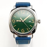 45mm グリーンダイヤル　発光　防水　ブルーレザー　自動機械式腕時計　メンズ　nh35