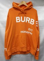 ◆ BURBERRY / バーバリー ホースフェリー ロゴ パーカー 表記サイズ：L リブ フーディ オレンジ×ホワイト 長袖 144595