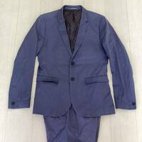 a03640 H&M エイチ＆エム メンズ セットアップ スーツ スキニーフィット シングル スリム 薄手 古着 USED 青 フォーマルイブニングウェア