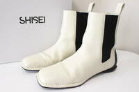 E377 極美品 SHISEI シーセイ SQUARE SIDE GORE BOOTS（レイン対応）スクエア サイドゴアブーツ 白 ホワイト 黒 ブラック SIZE37.5 24.5cm