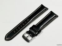ラグ幅：20mm ブラック コードバン 本革 レザーベルト ハンドメイド シルバー尾錠付き レザーバンド 腕時計ベルト LB101 
