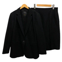 イネド INED スーツ セットアップ ジャケット ブレザー スカート ウール混 無地 裏地 長袖 膝丈 13 黒 ブラック レディース