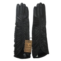 Gloves FRATELLI FORINO 美品 レザー グローブ 手袋 ギャザー イタリア製 黒 ブラック 21cm 0217 レディース