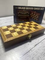 24H02-03：CHESS TABLETEE チェス 未使用 with concealed drawer INLAID WOOD テーブルゲーム ボードゲーム ゲーム