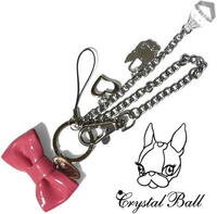 CRYSTAL BALL（クリスタルボール）リボン付きキーリング サンキャッチャー 濃ピンク 訳あり 本物保証