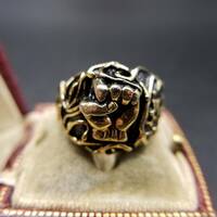ESPO グー パンチ 握り拳 彫刻 大ぶり ゴールドトーン スターリング ヴィンテージ シルバー リング 指輪 ジュエリー ナックル Y13-U