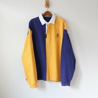 ティンバーランド 90s ラガーシャツ イスラエル製 黄色×パープルのスプリットカラー M （w-1420205）