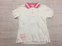 ミズノ ゴルフ MIZUNO GOLF スポーツ ネコ刺繍 ライントリミング 半袖ポロシャツ レディース L 白/ピンク