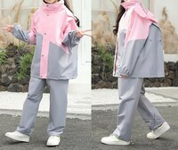 【未使用】 ジュニア レインスーツ 上下セット 3XL ピンク×グレー 女の子 キッズ レインコート 雨具 カッパ 管理番号：YA