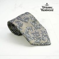 Vivienne Westwood ACCESSORIES ヴィヴィアン・ウエストウッド アクセサリー ネクタイ イタリア製 総柄 シルク ブラウン@FG17