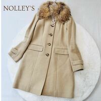 NOLLEY'S ノーリーズ ファー 襟付き 2way ステンカラー コート ウール アンゴラ混 38 M アウター ファー取り外し可能 A5825