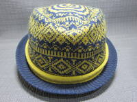 FRAPBOIS フラボア　エスニック　アラベスク　編み込みウールハット　帽子　紺×黄色　58cm程　S2402A