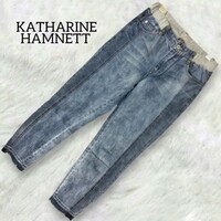 4 【KATHARINE HAMNETT LONDON】 キャサリンハムネット パッチワーク 切替 ウエストリブ デニム ジーンズ Mサイズ レディース メンズ