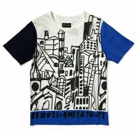 希少 TSUMORI CHISATO ツモリチサト 半袖 Tシャツ トップス カットソー / 2 (M) レディース / 白 × 黒 × 青 アートデザイン