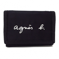 アニエスベー agnes b 3つ折り財布 - ナイロン 黒 GL11 E PORTEFEUILLE ロゴ刺繍 財布