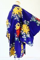 【着物フィ】アンティーク 銘仙　長羽織 身丈90cm 青紫 レトロ 大正モダン 仕立て上がり 正絹 kimono 15481