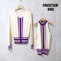 美品 Christian Dior クリスチャンディオール 44 40 アンサンブル セット シルク×カシミヤ混 ニットトップス カーディガン アイボリー系