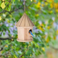 新品! 庭木用ぶら下げ型の鳥の巣箱 小鳥を庭に呼び込める 木製でかわいいとんがり屋根型 ガーデニングに